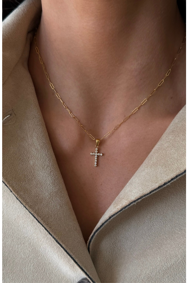 Bezel Cross 14k Gold Filled Necklace, Alternate, color, Gold