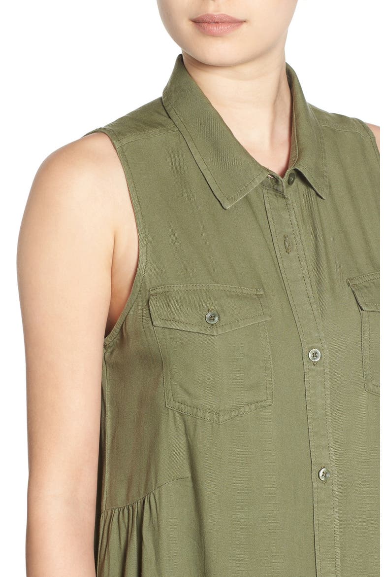 Sleeveless Woven Shirtdress, Alternate, color, OLIVE BURNT