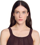 SANDRO Pointelle knit vest top with bow