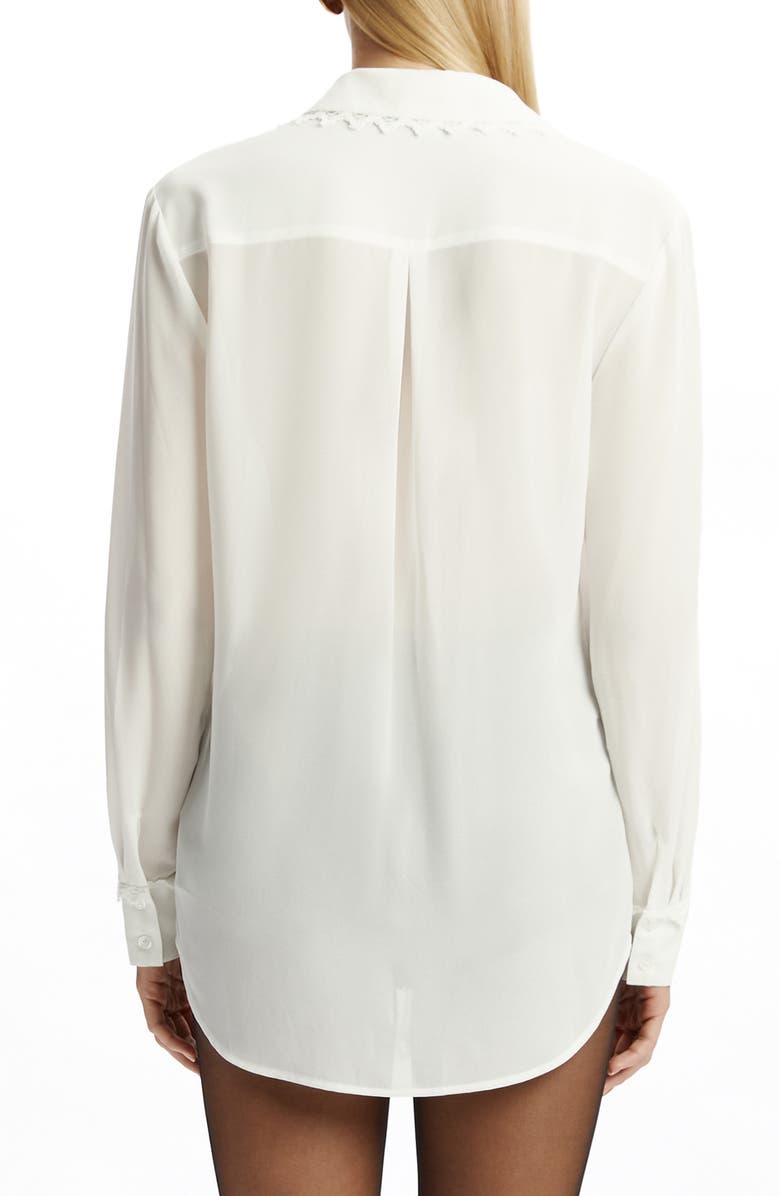 Bardot Jolanda Ruffle Front Button-Up Shirt, Alternate, color, Orchid White