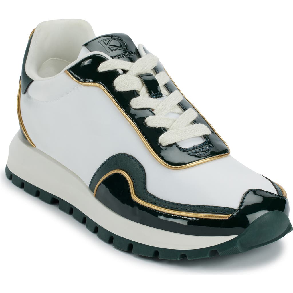 Donna Karan Women's Binx Lace Up Sneakers In White/forest Green