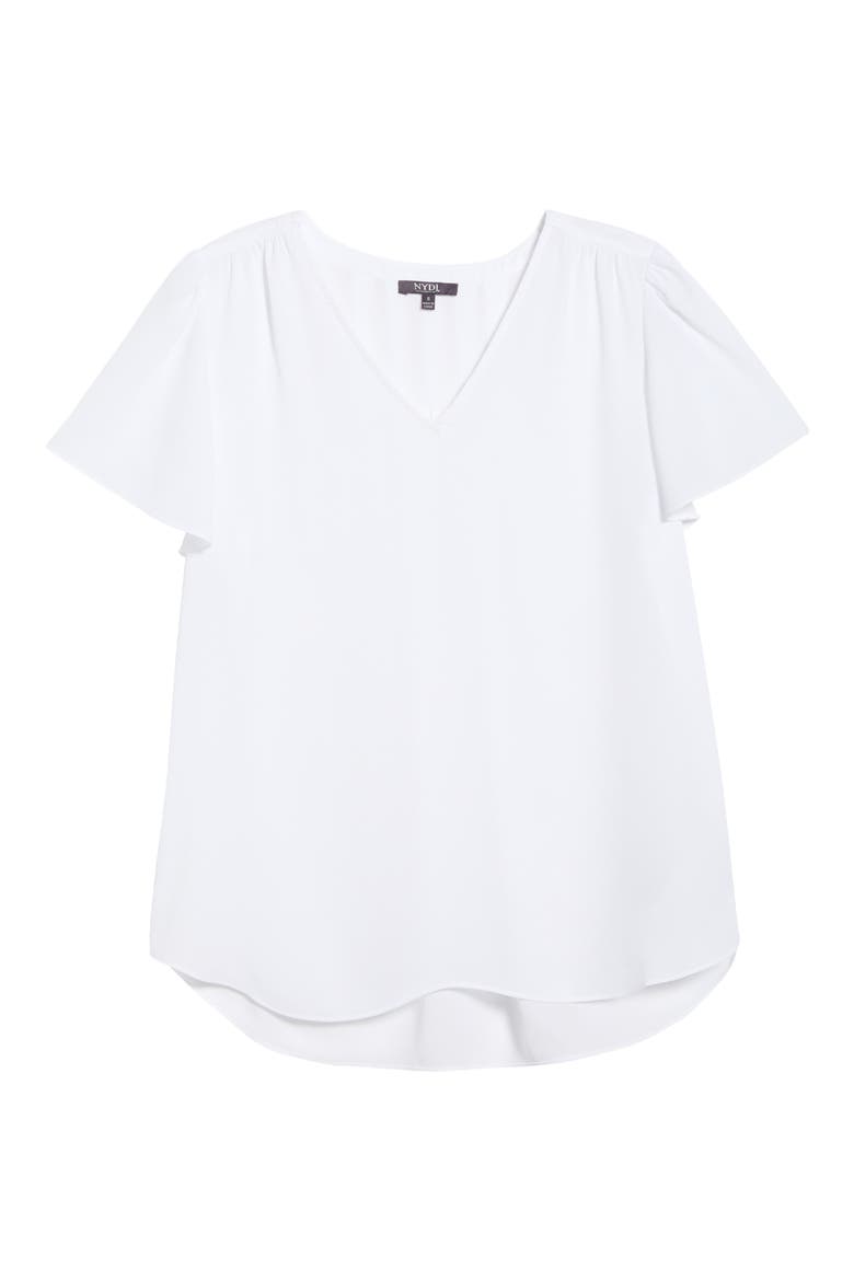 Pleated Back Flutter Sleeve Top, Alternate, color, OPTIC WHITE