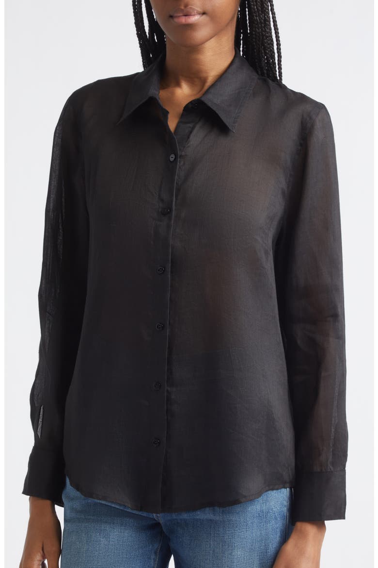 Ellery Ramie Button-Up Shirt, Alternate, color, BLACK