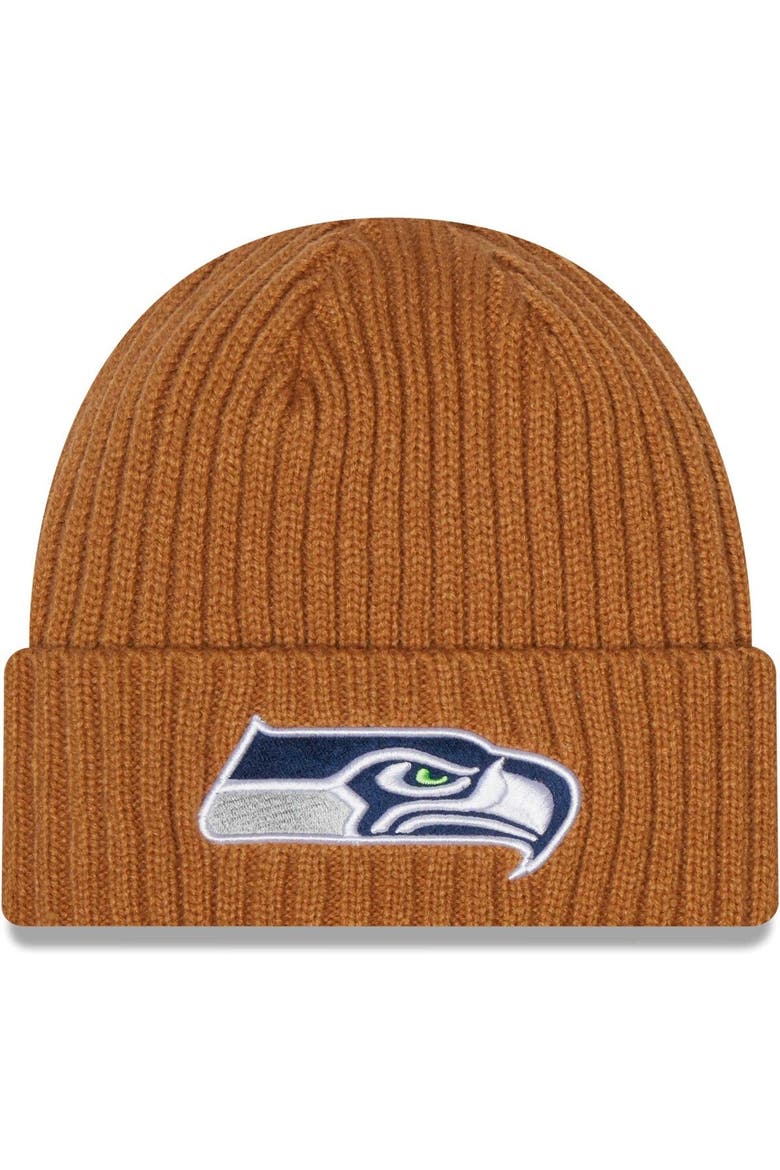 Men's New Era Brown Seattle Seahawks Core Classic Cuffed Knit Hat, Main, color, Brown