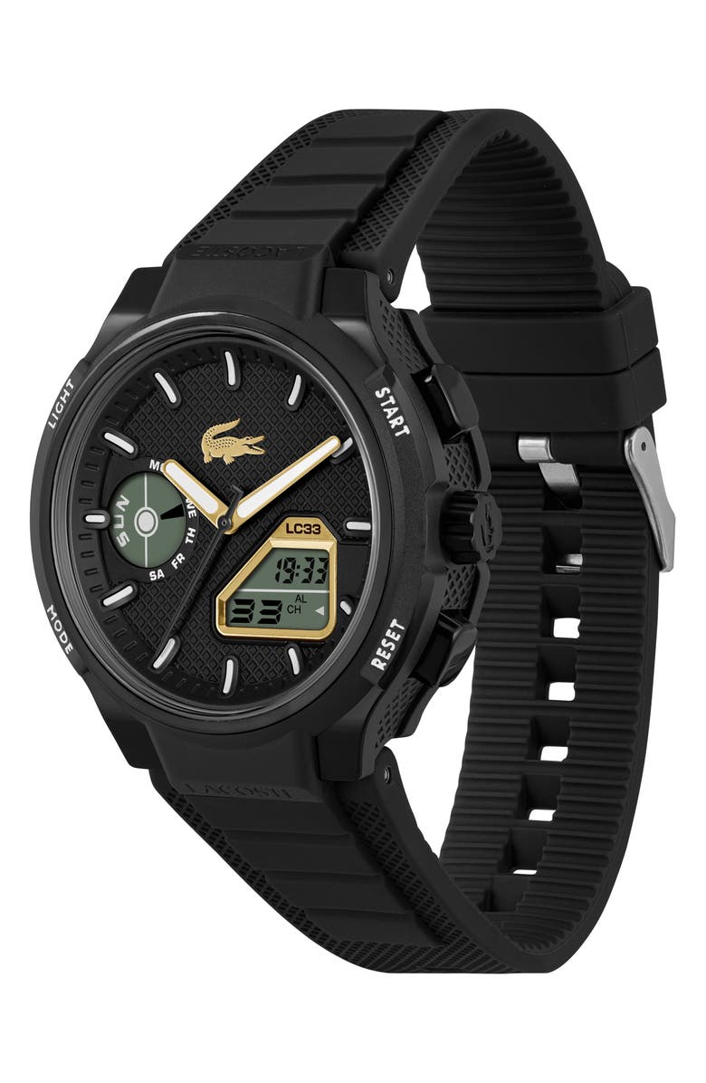 Lacoste LC33 Silicone Strap Watch, 45mm, Alternate, color, Black