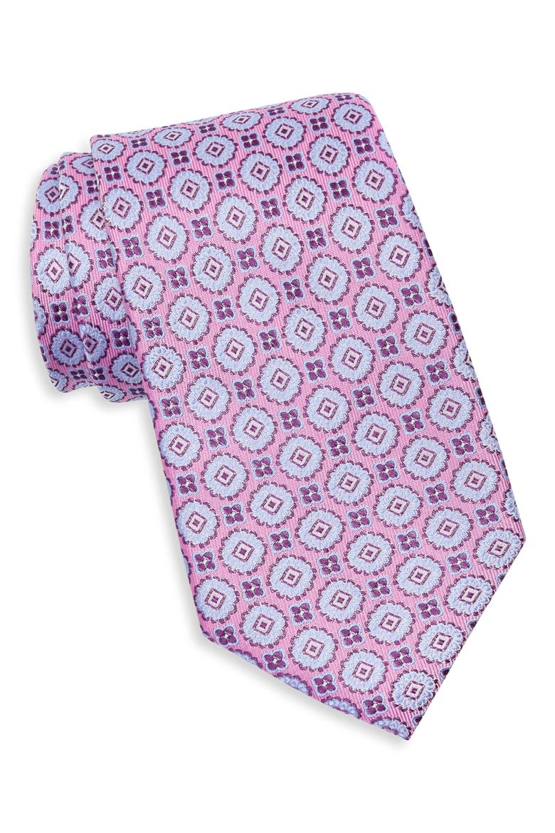 Medallion Jacquard Silk Tie, Main, color, FUCHSIA