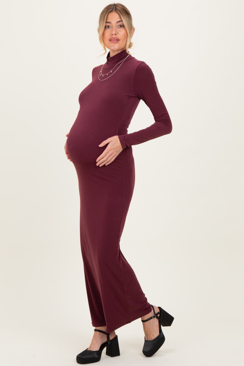 Turtleneck Long Sleeve Maxi Dress, Alternate, color, Burgundy