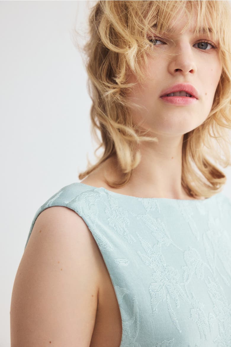 Cowl-back Jacquard-jersey Dress, Alternate, color, Light turquoise
