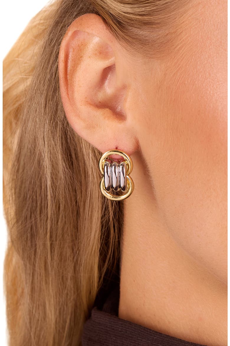Double Circle Drop Earrings, Alternate, color, SILVER