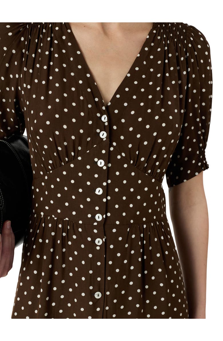 GERARD DAREL Rohya V-Neck Polka Dot Midi Dress, Alternate, color, Brown