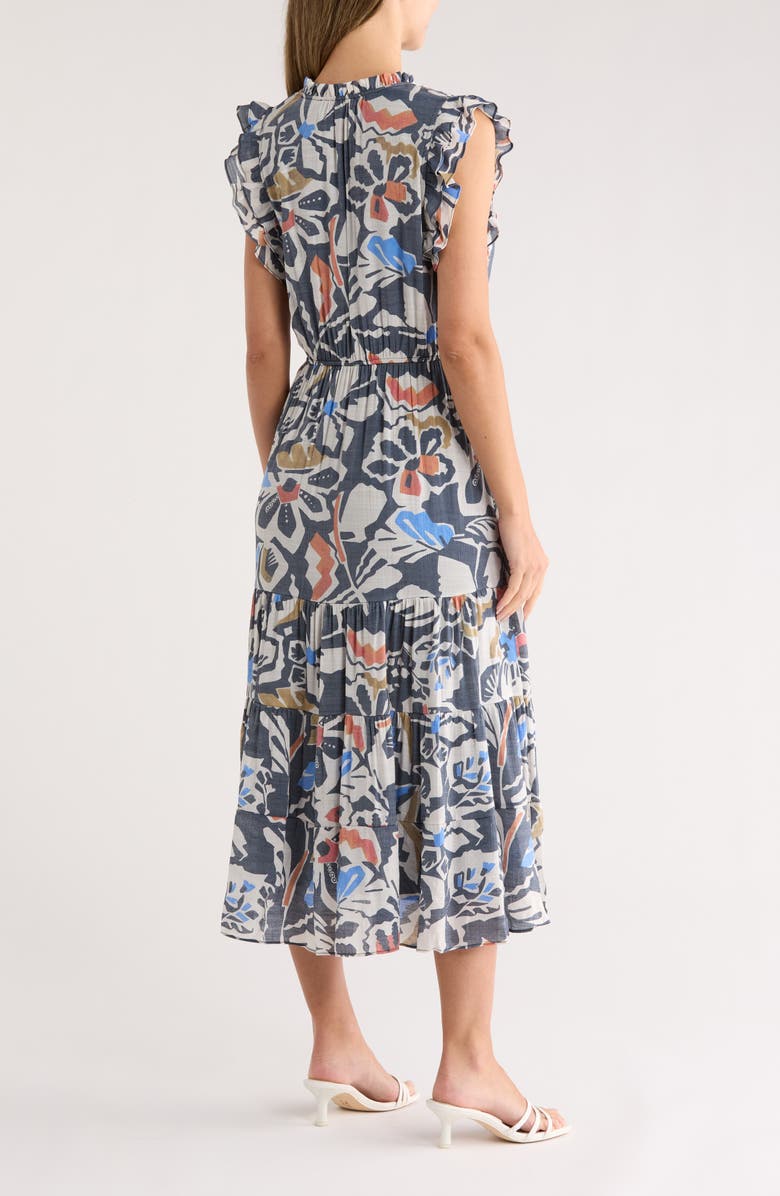 SANDRA DARREN Ruffle Sleeve Midi Dress, Alternate, color, Black Multi