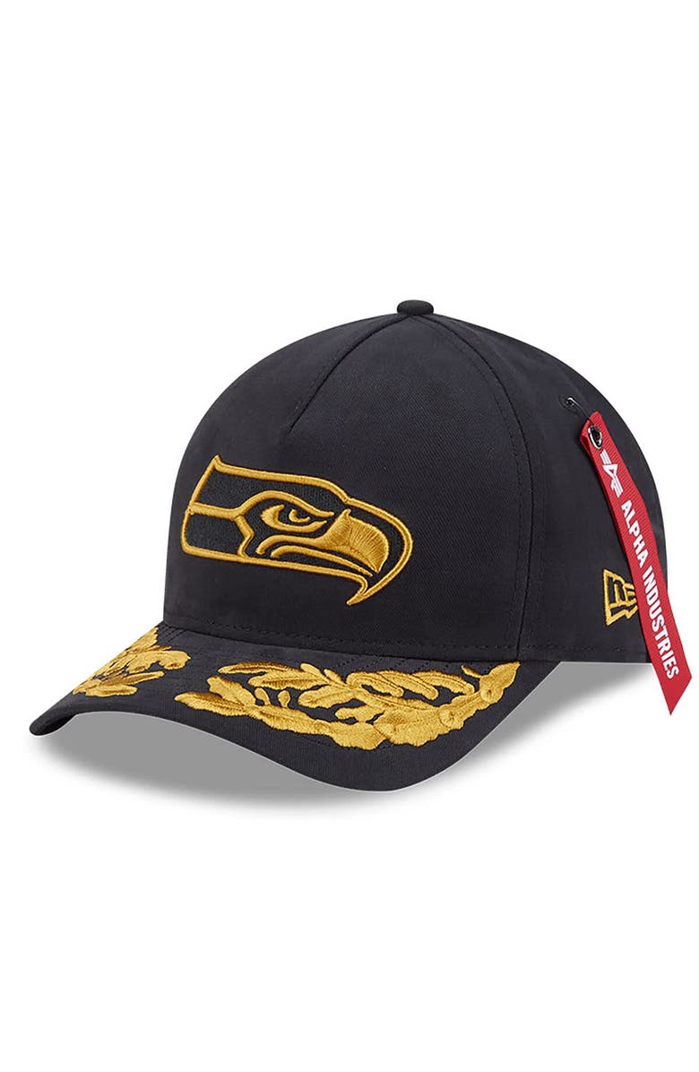 New Era x Alpha Industries Men's New Era x Alpha Industries  Black Seattle Seahawks A-Frame 9FORTY Adjustable Hat, Main, color, Black