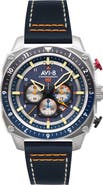 AVI-8 Hawker Hunter Atlas Pavillion Blue Dual Time Chronograph Leather Strap Watch, 43mm