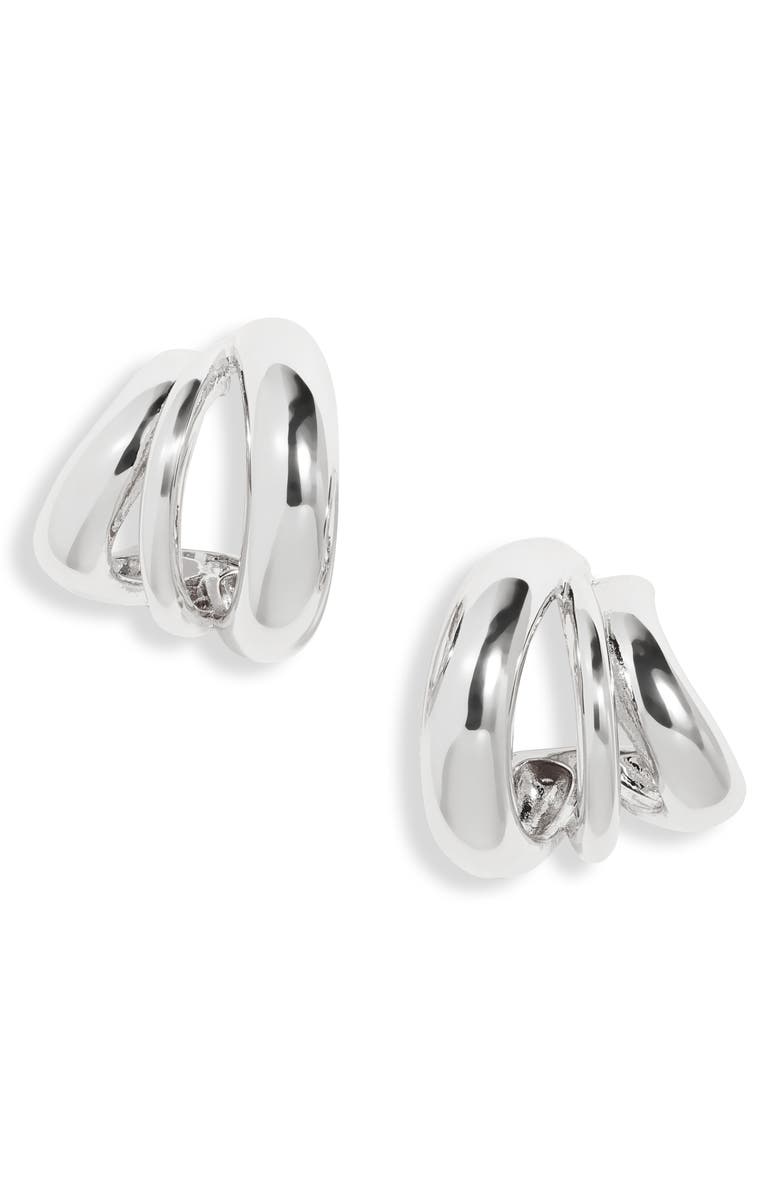 Open Edit Curved Triple Hoop Earrings, Main, color, Silver