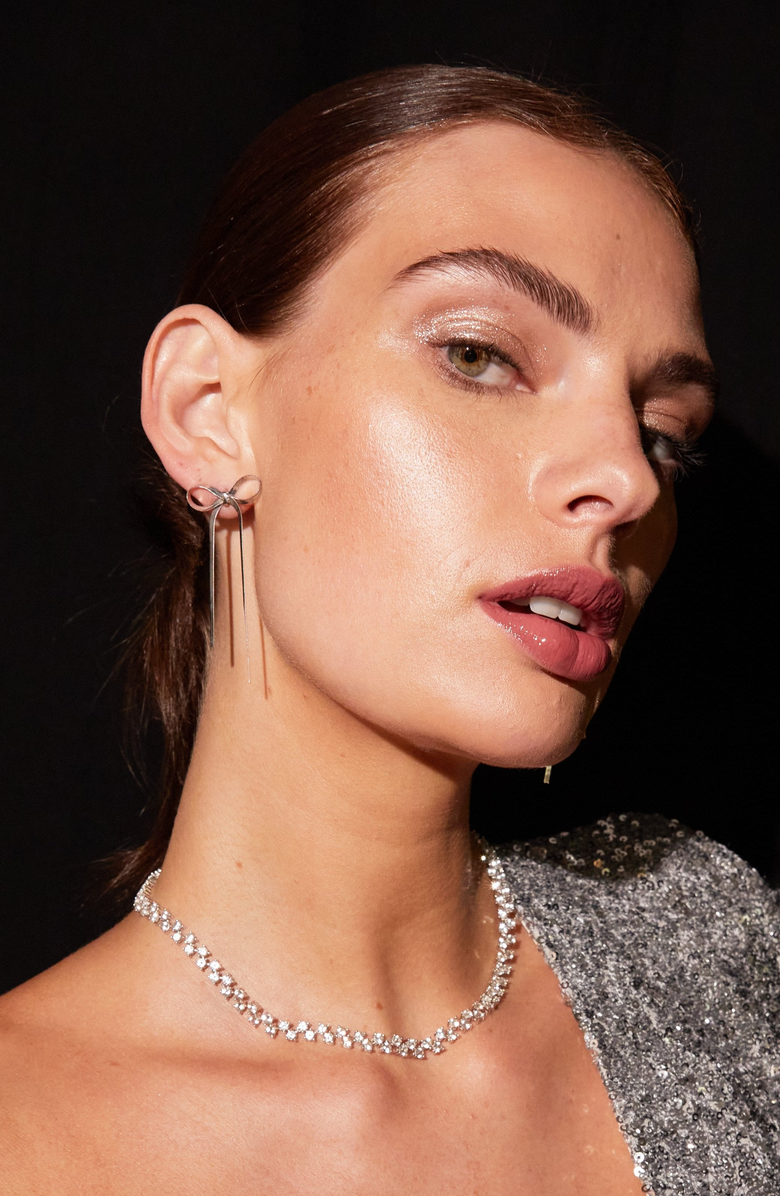 Aurate New York Herringbone Bow Earrings, Alternate, color, Vermeil / White