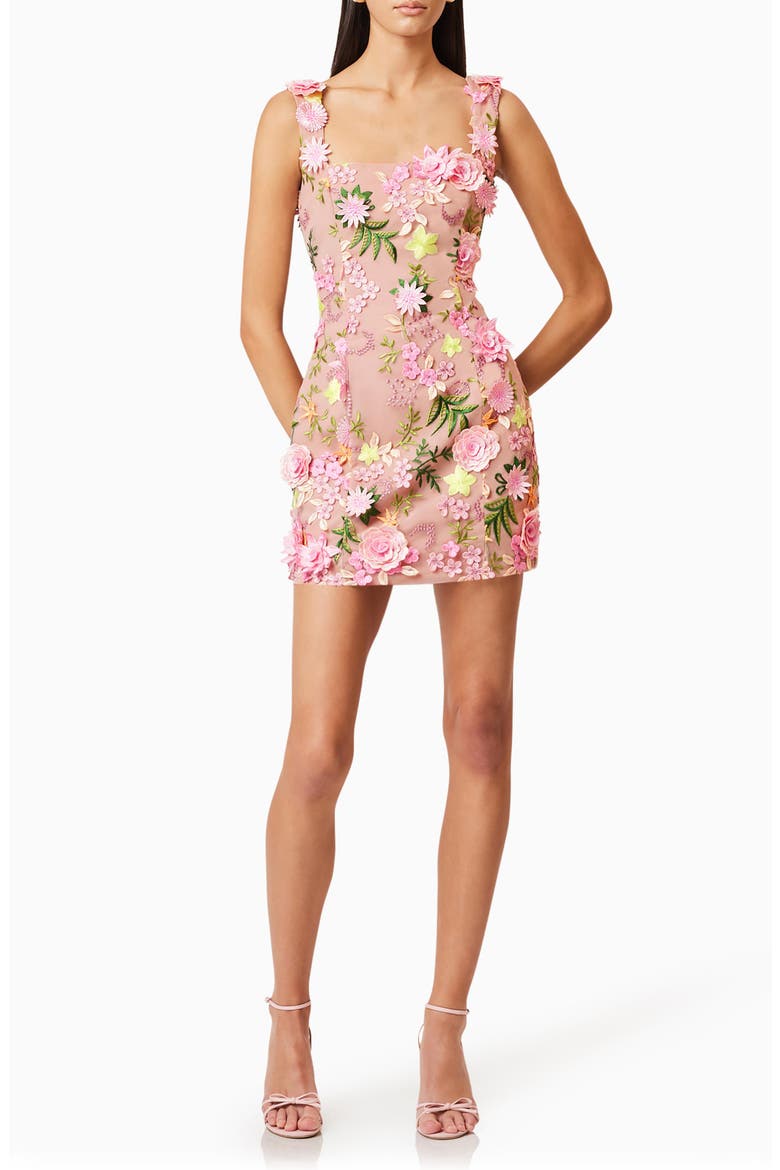Aella Floral Appliqué Cocktail Minidress, Main, color, PINK MULTI