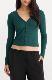 Good American The Rib V-Neck Striped Cardigan