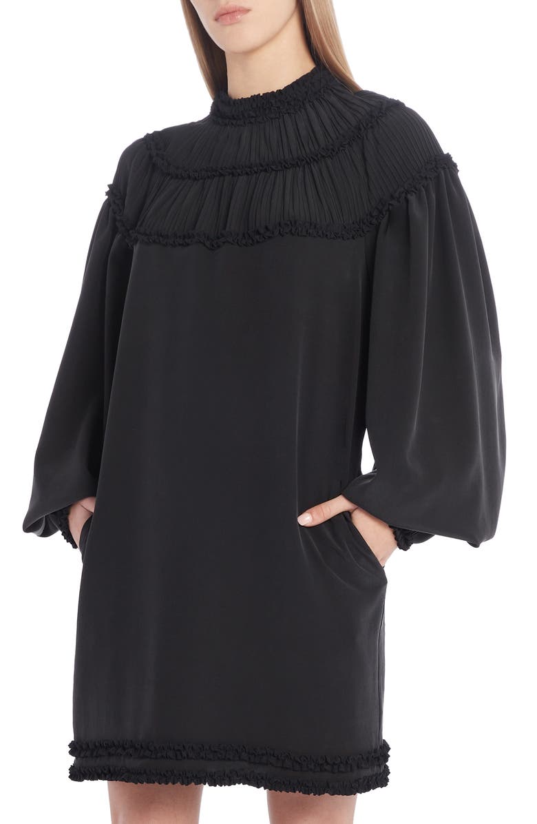 Fendi Ruffle Yoke Long Sleeve Silk Crêpe de Chine Minidress, Alternate, color,