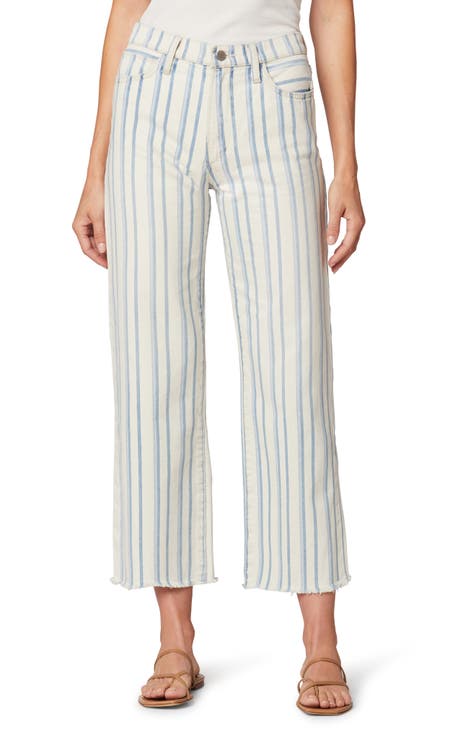 The Blake Stripe Raw Hem Crop Wide Leg Jeans (Yarn Dye Stripe)