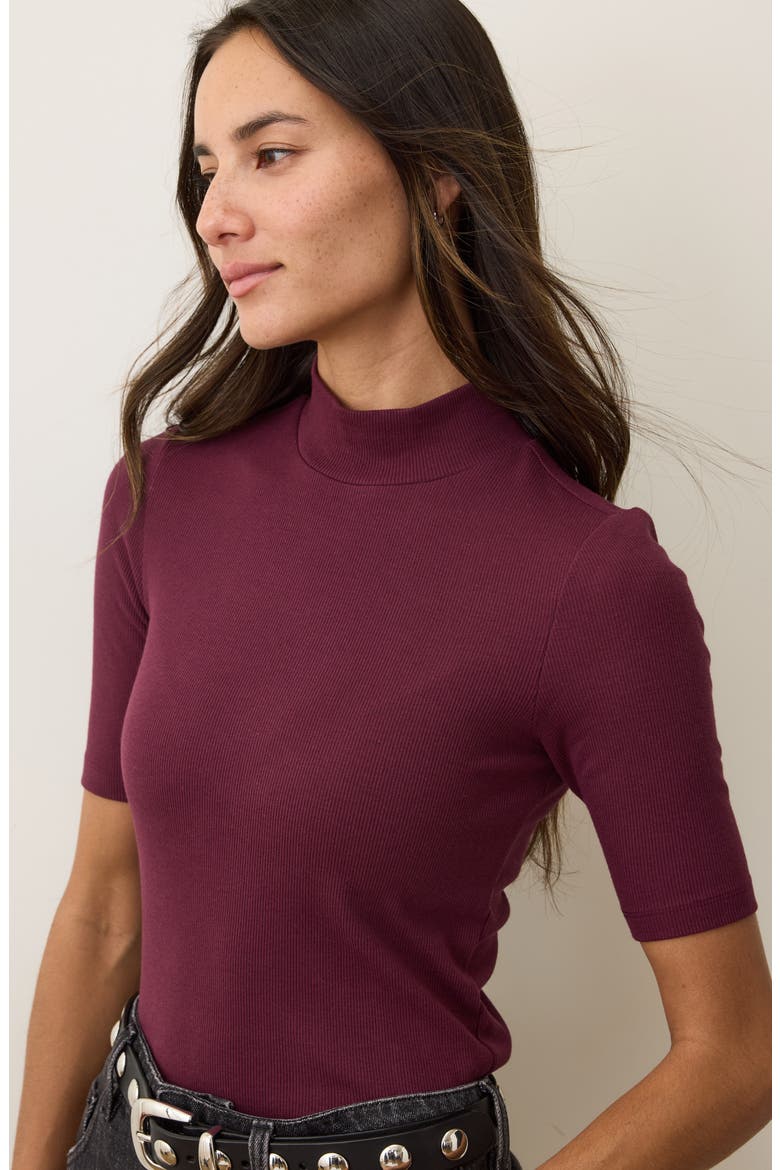 Lexi Mock Neck Elbow Sleeve Rib Top, Alternate, color, FIG