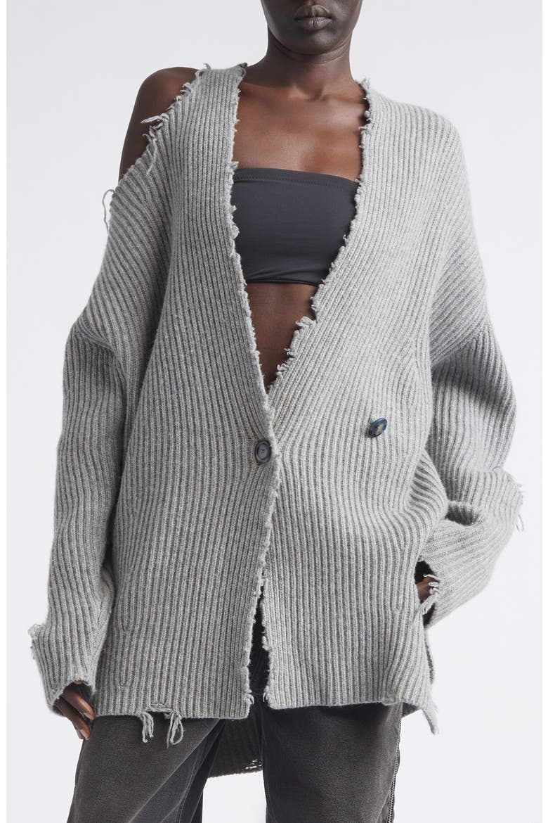 Courtny Oversize Destroyed Rib Merino Wool Cardigan, Main, color, GREY