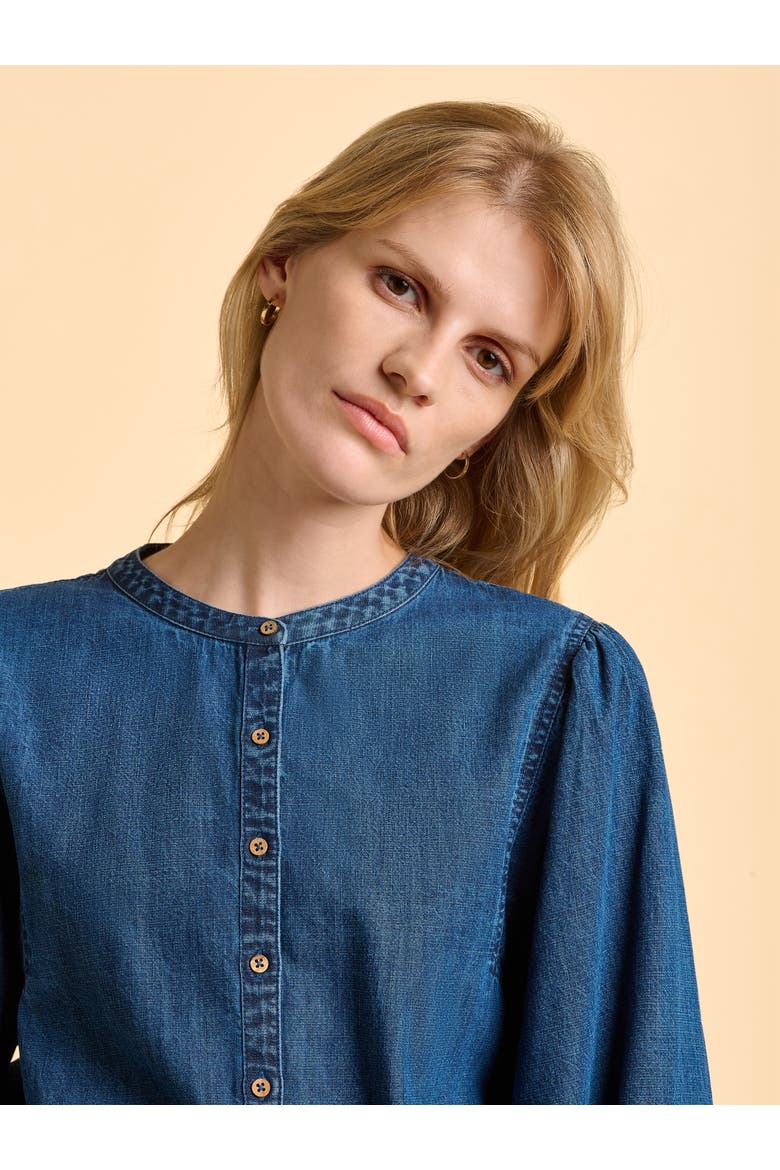Auri Long Sleeve Round Neck Denim Shirt, Alternate, color, Blue