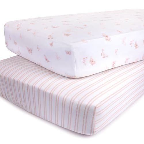 Crib Sheet Set Baby Fitted 2 Pack In Butterfly & Stripe