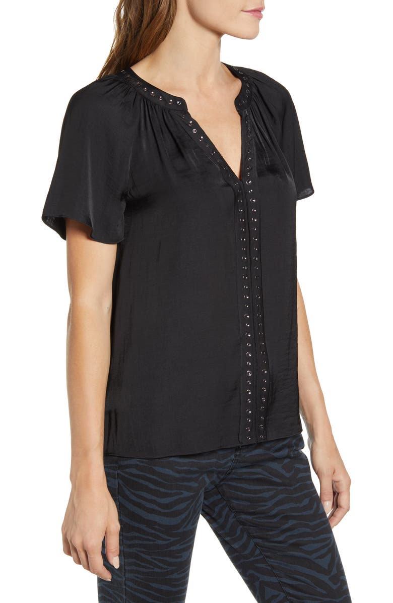 Vince Camuto Stud Trim Hammered Satin Blouse, Alternate, color, 