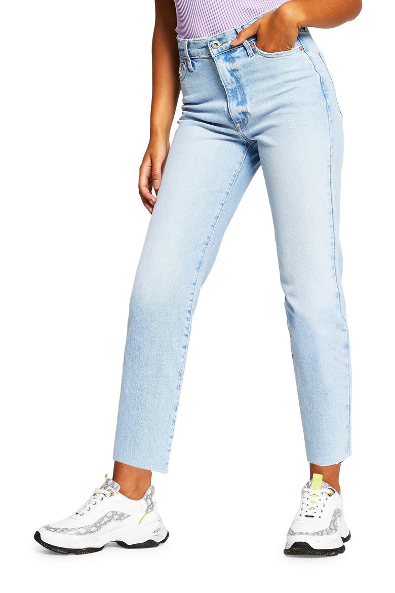 Blair Frayed High Waist Straight Leg Jeans, Main, color, LIGHT DENIM