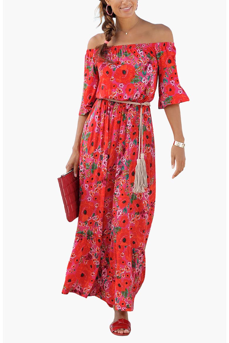 Off Shoulder Printed Maxi Dress, Main, color, Multi