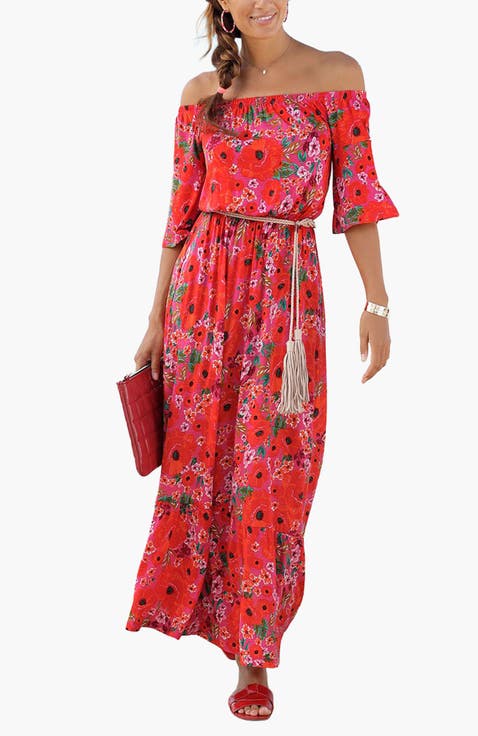 Women's Off Shoulder Printed Maxi Dress