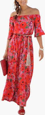 LASCANA Women's Off Shoulder Printed Maxi Dress