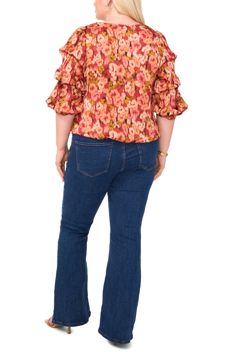 Vince Camuto V-Neck Bubble Sleeve Satin Top, Alternate, color, 