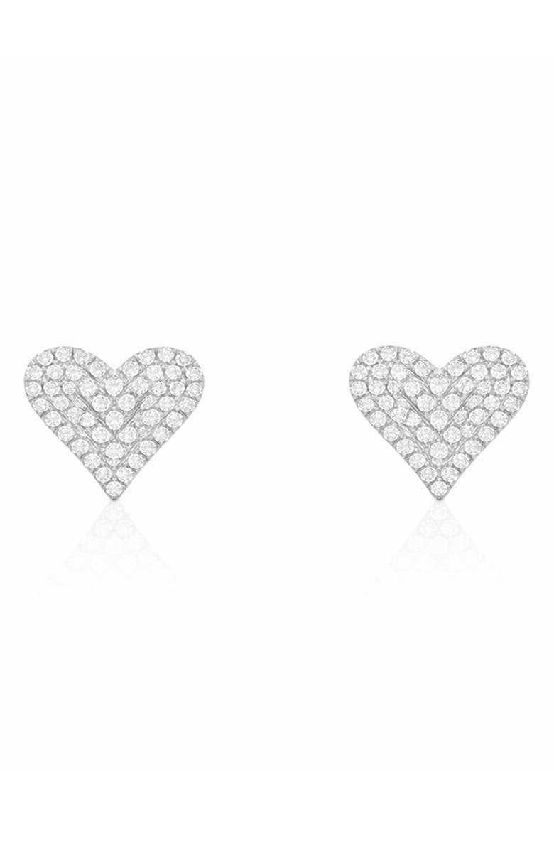 House of Frosted White Topaz Heart Stud Earrings, Main, color, White Gold