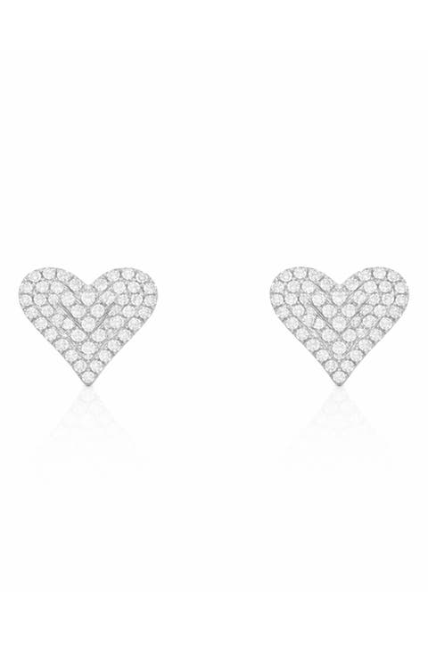 White Topaz Heart Stud Earrings