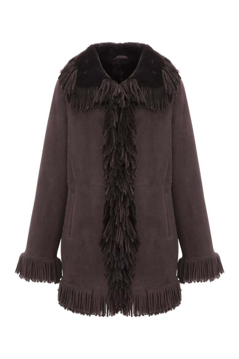 Genuine Shearling Lamb Jacket, Fringes, Alternate, color, Dark Brown