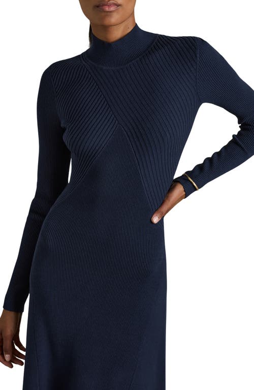 Reiss Hannah Long Sleeve Rib Sweater Dress In Blue