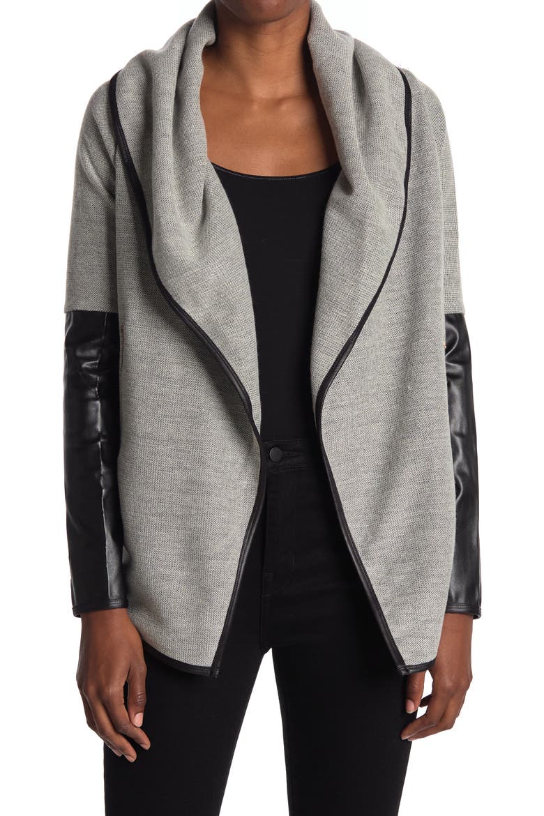 Faux Leather Contrast Cardigan, Main, color, STONE