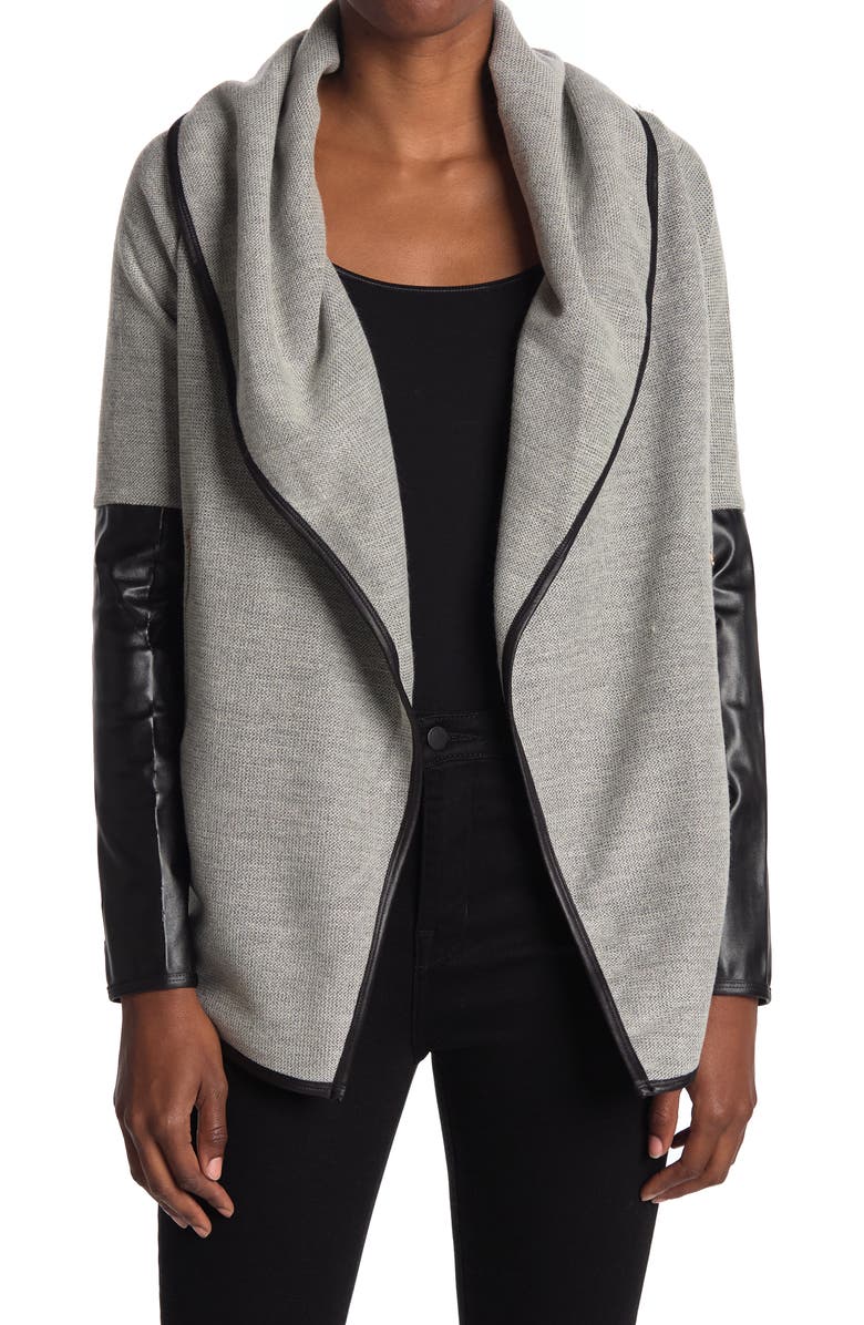 PAPILLON Faux Leather Contrast Cardigan, Main, color, 