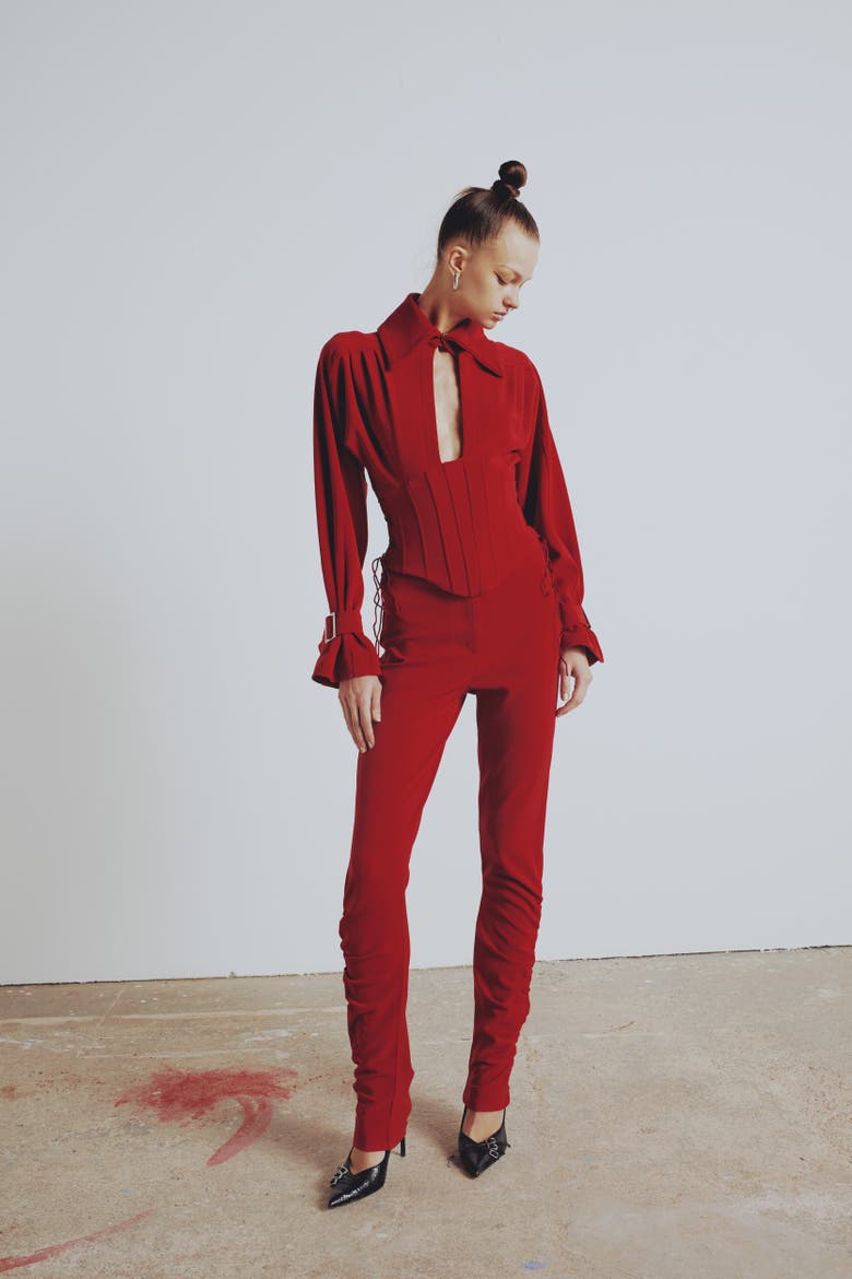 Wool Blend Your *Itch Corset Blouse, Main, color, Red