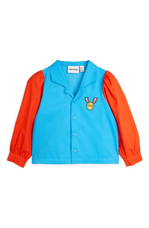 Kids' Colorblock Embroidered Organic Cotton Button-Up Shirt (Toddler & Little Kid)