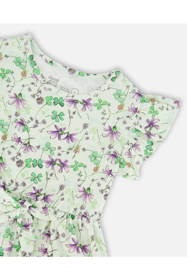 Jersey Flutter Sleeves Printed Flowers Dress, Alternate, color, Green Floral Print