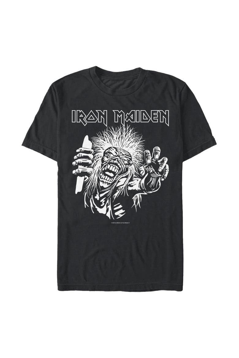 Mens Iron Maiden Black and White Eddie T Shirt, Main, color, Black
