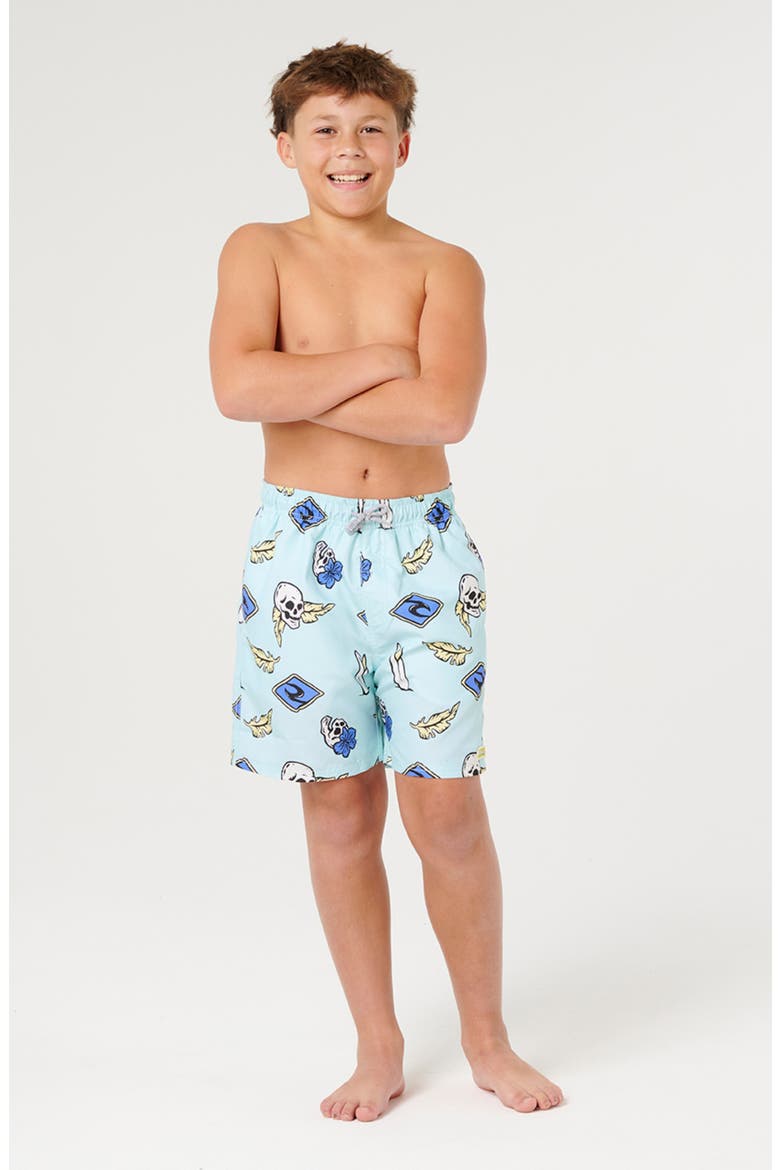 Kids' Sunset Sesh Swim Trunks, Alternate, color, LIGHT AQUA