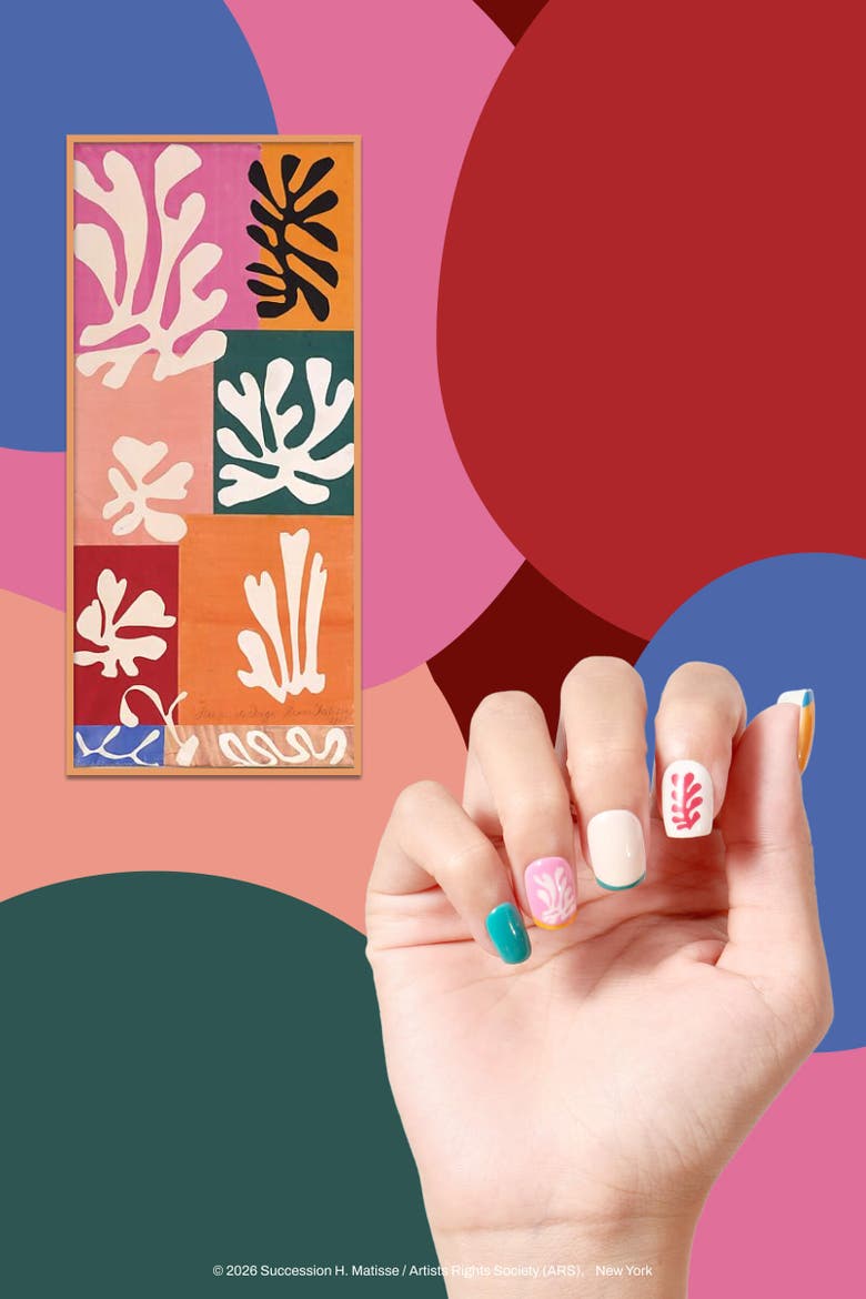 Henri Matisse Square Snow Flowers Square Press on Nails, Alternate, color, Pink