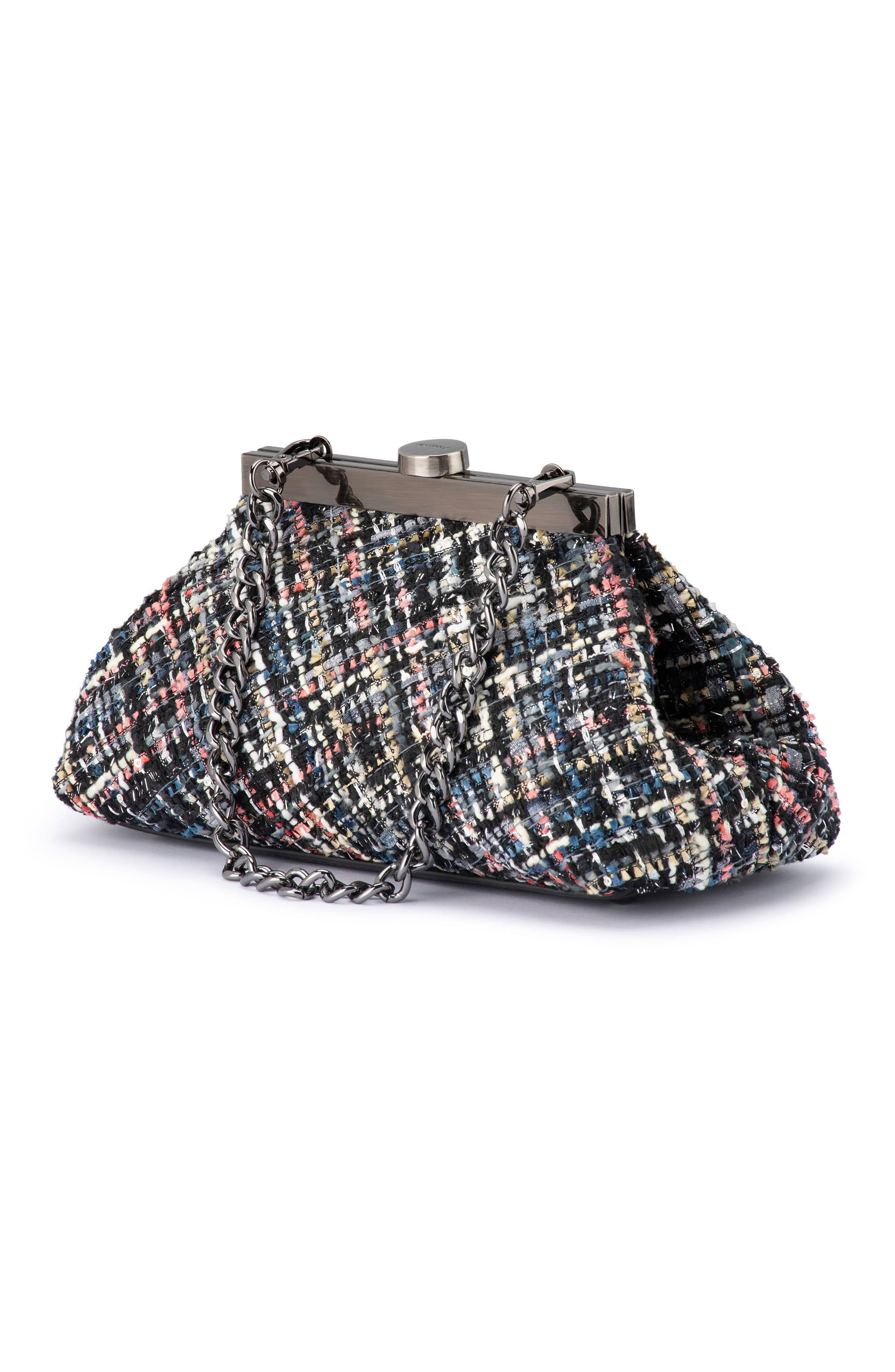 Olga Berg Mia Bouclé Clutch, Alternate, color, Black