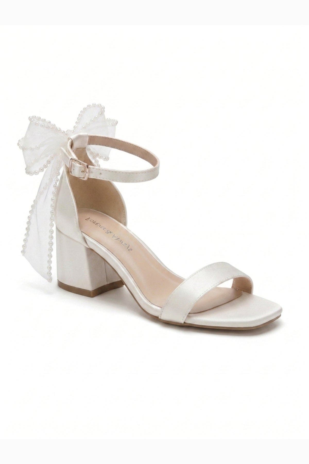 Forever & Always Shoes Floraya Bow Block Heel Bridal Sandal, Main, color, Ivory