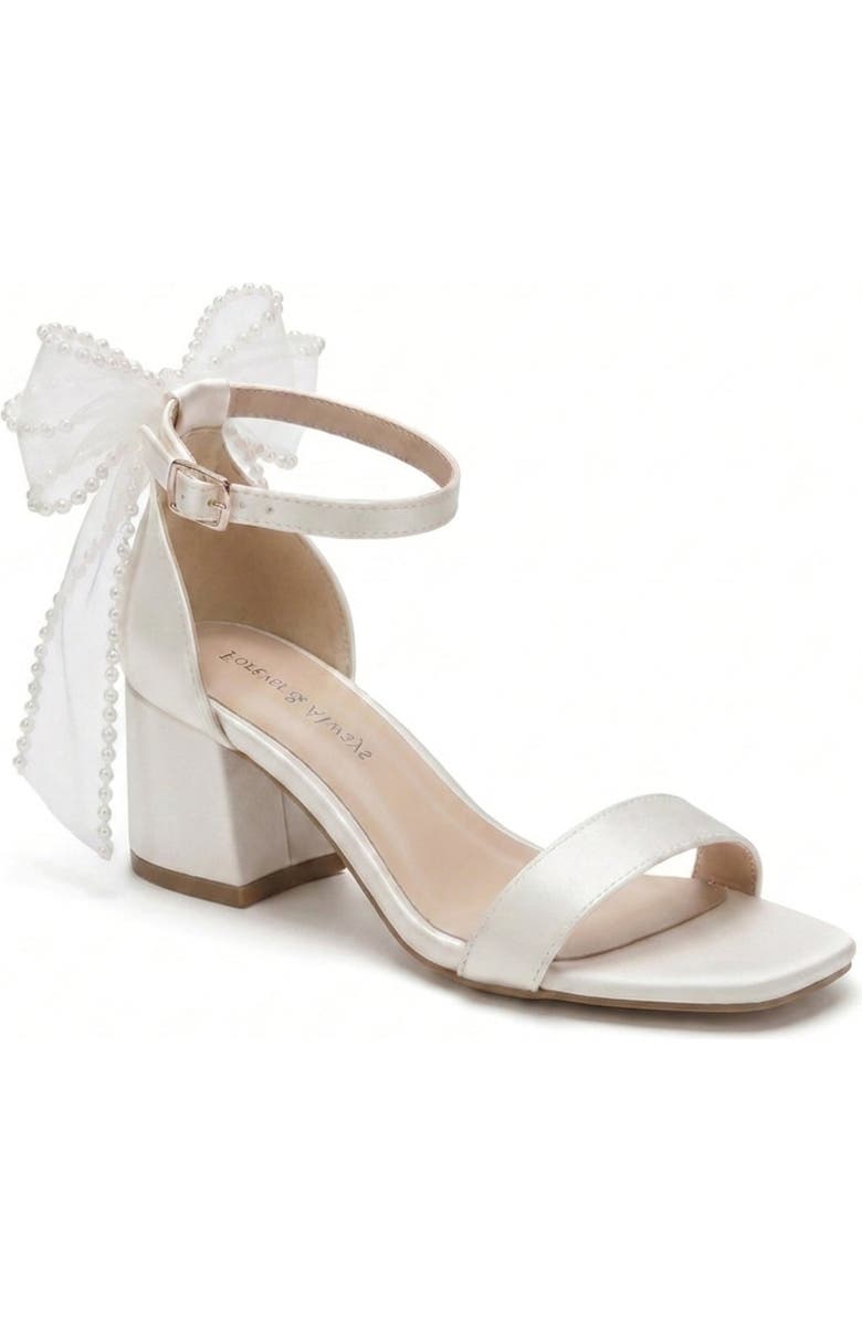Forever & Always Shoes Floraya Bow Block Heel Bridal Sandal, Main, color, Ivory