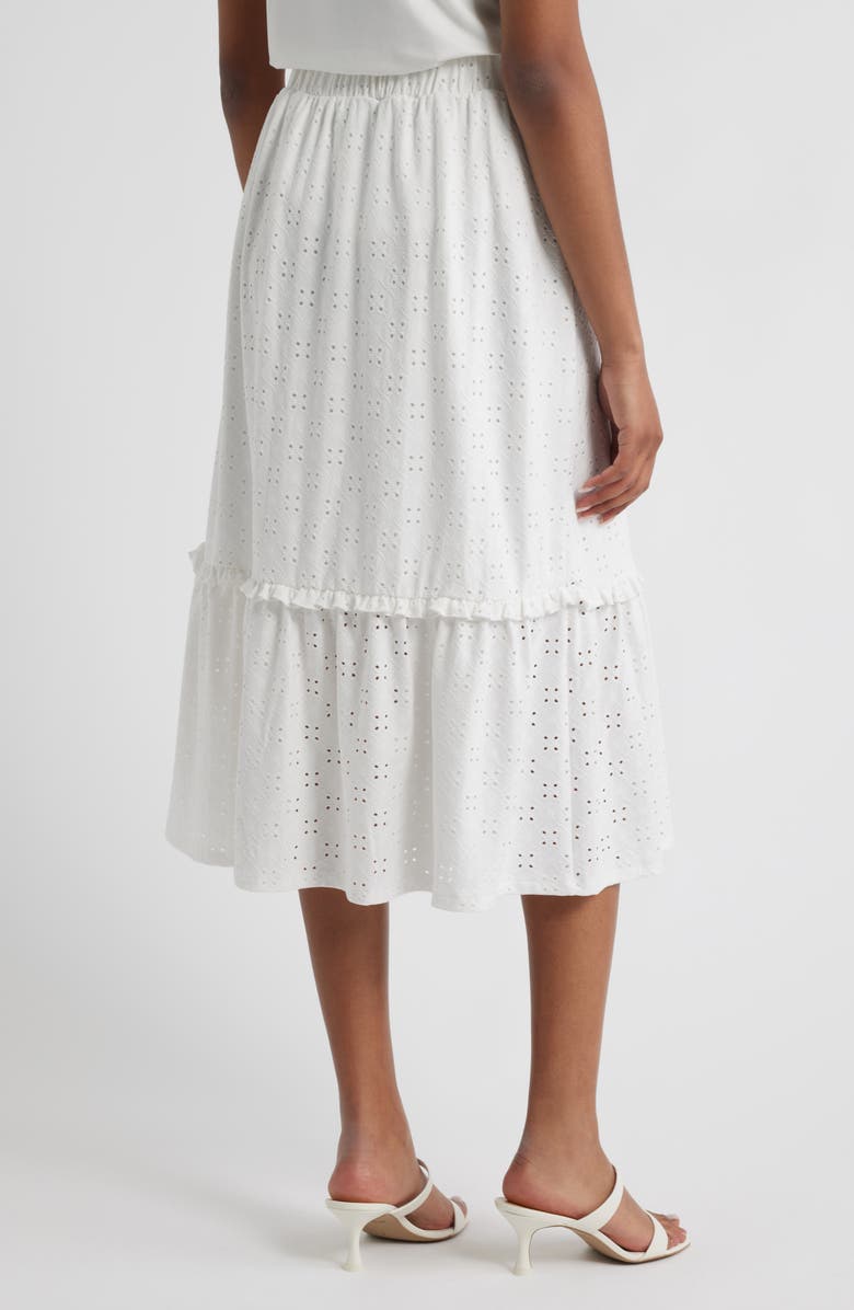 Bobeau Embroidered Eyelet Midi Skirt, Alternate, color, White