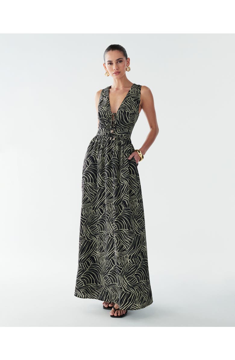 BWLDR Amber Maxi Dress, Alternate, color, Black Abstract